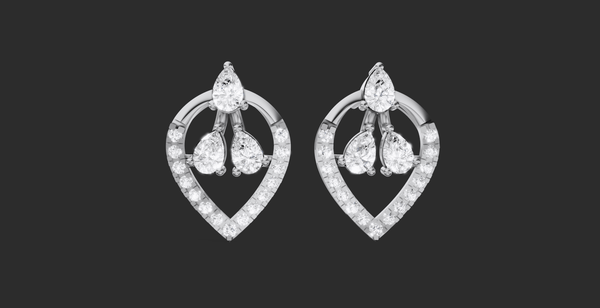 PEAR SHAPE THREE DIAMOND STUD EARING