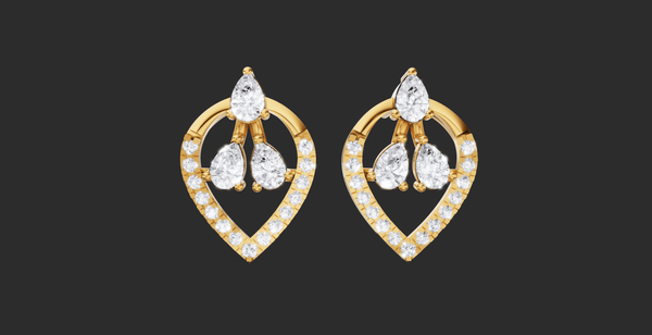 PEAR SHAPE THREE DIAMOND STUD EARING