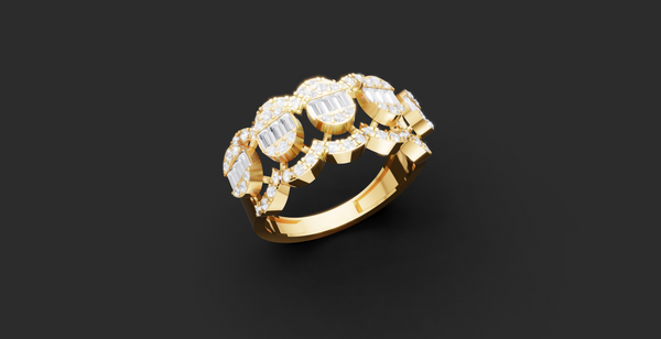 BAGUETTE HALO SCALLOP RING