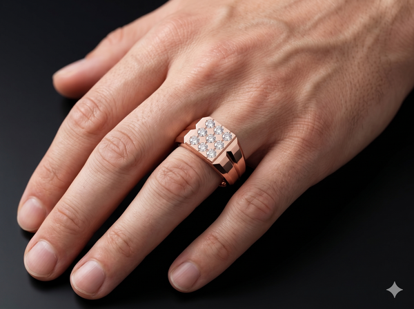 Square Diamond Cluster Gents Ring