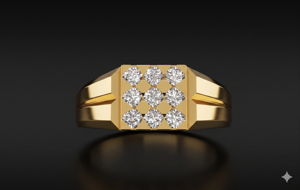 Square Diamond Cluster Gents Ring