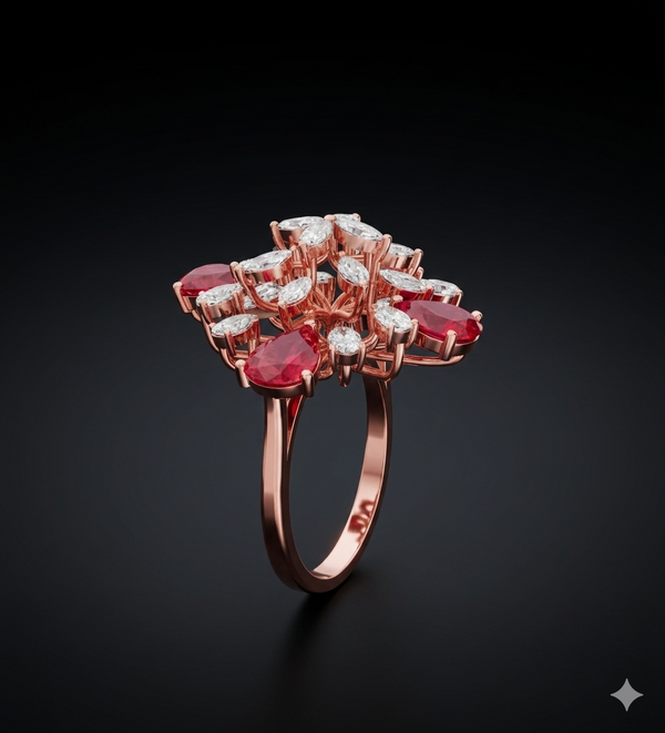 Ruby Radiance Floral Ring