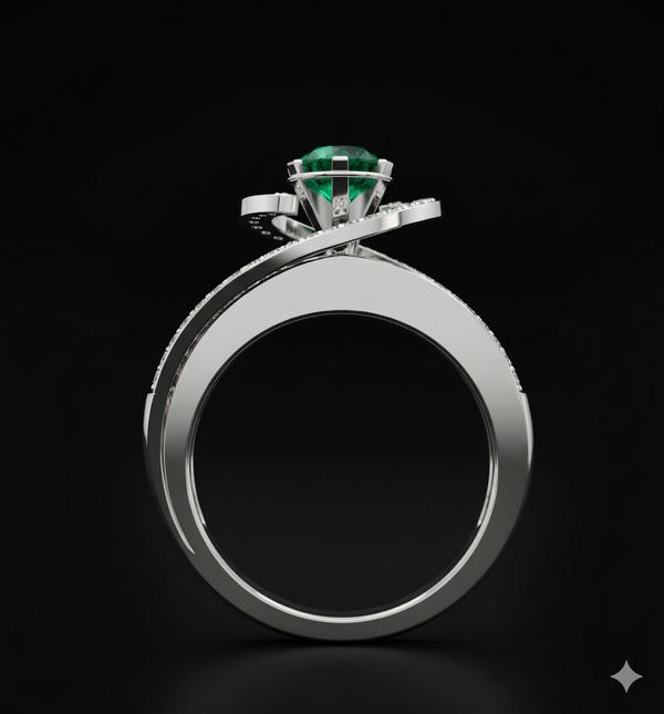 ELEGANT SWIRL EMERALD SOLITAIRE RING
