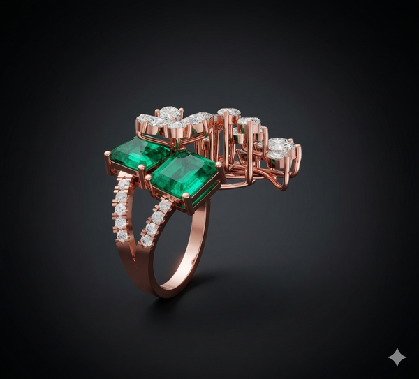 Emerald Leaf Cascade Ring