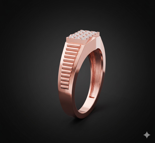 Diamond Grid Panel Gents Ring