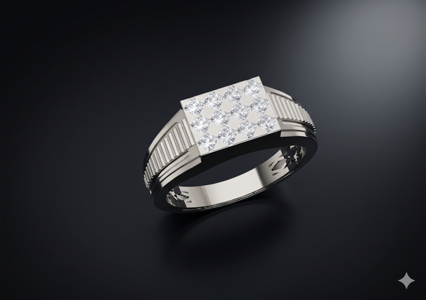 Diamond Grid Panel Gents Ring