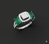 TRI STONE EMERALD CUT DIAMOND RING