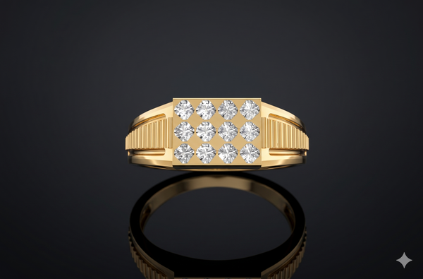 Diamond Grid Panel Gents Ring