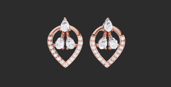 PEAR SHAPE THREE DIAMOND STUD EARING