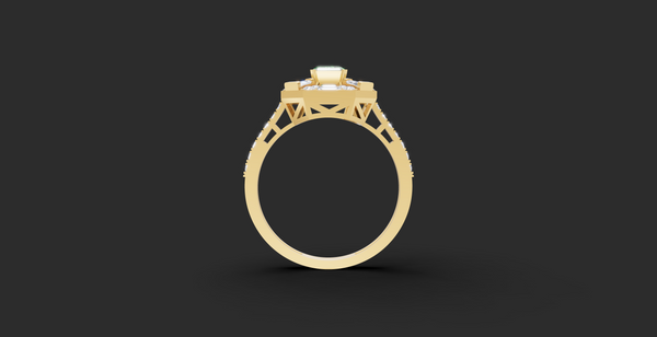 LUXURY EMERALD CUT GEOMETRIC HALO RING