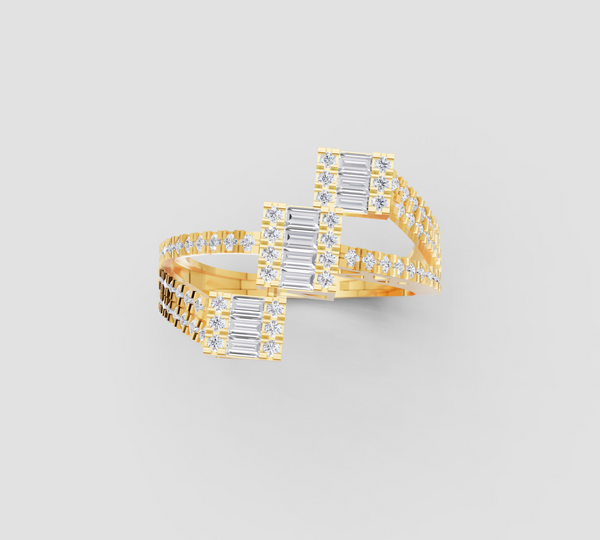 ROYAL TRI SQUARE CRISSCROSS DIAMOND RING