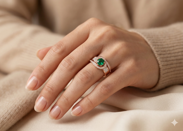ELEGANT SWIRL EMERALD SOLITAIRE RING