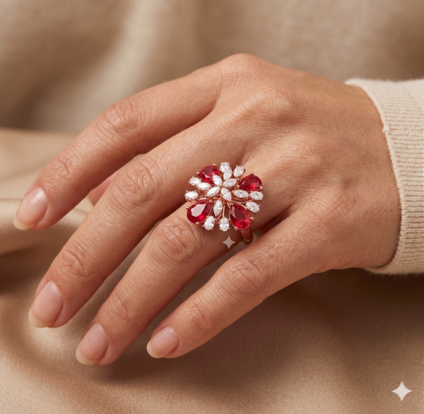 Ruby Radiance Floral Ring