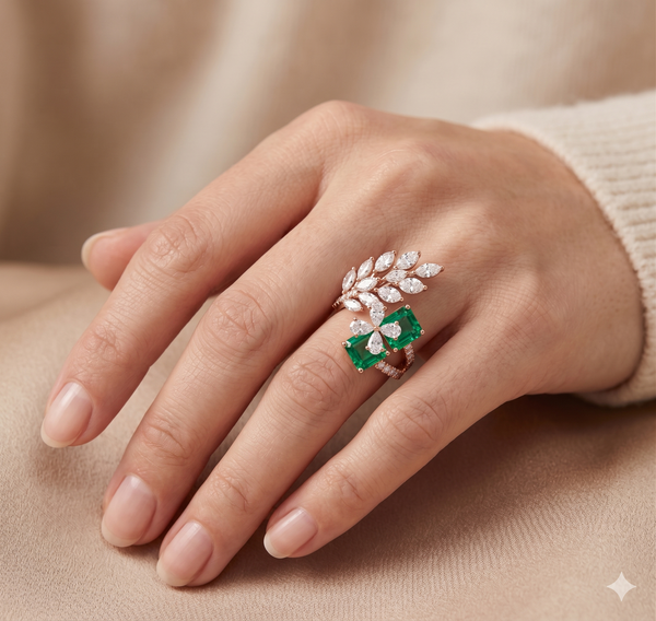 Emerald Leaf Cascade Ring