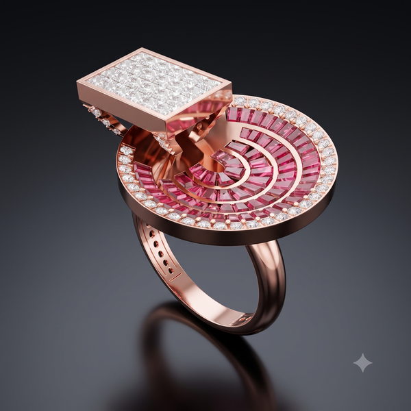 CRIMSON RUBY ORBIT RING