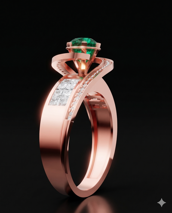 ELEGANT SWIRL EMERALD SOLITAIRE RING