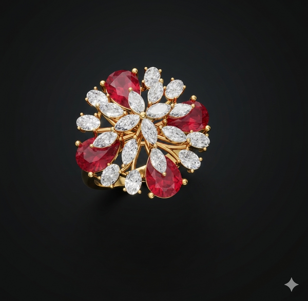 Ruby Radiance Floral Ring