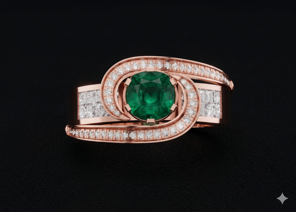 ELEGANT SWIRL EMERALD SOLITAIRE RING