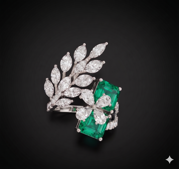 Emerald Leaf Cascade Ring
