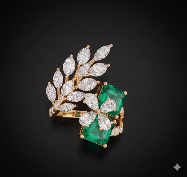 Emerald Leaf Cascade Ring