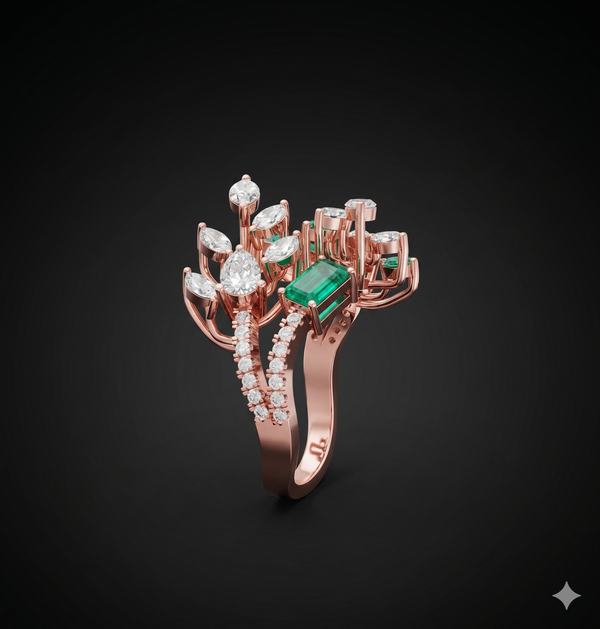 Emerald Vine Diamond Ring
