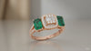 TRI STONE EMERALD CUT DIAMOND RING