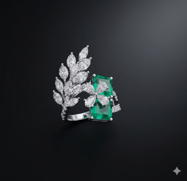 Emerald Leaf Cascade Ring