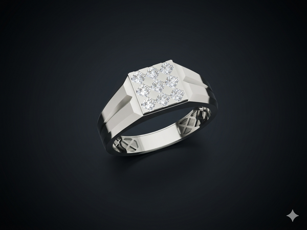 Square Diamond Cluster Gents Ring