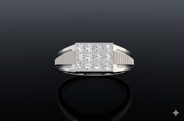 Diamond Grid Panel Gents Ring